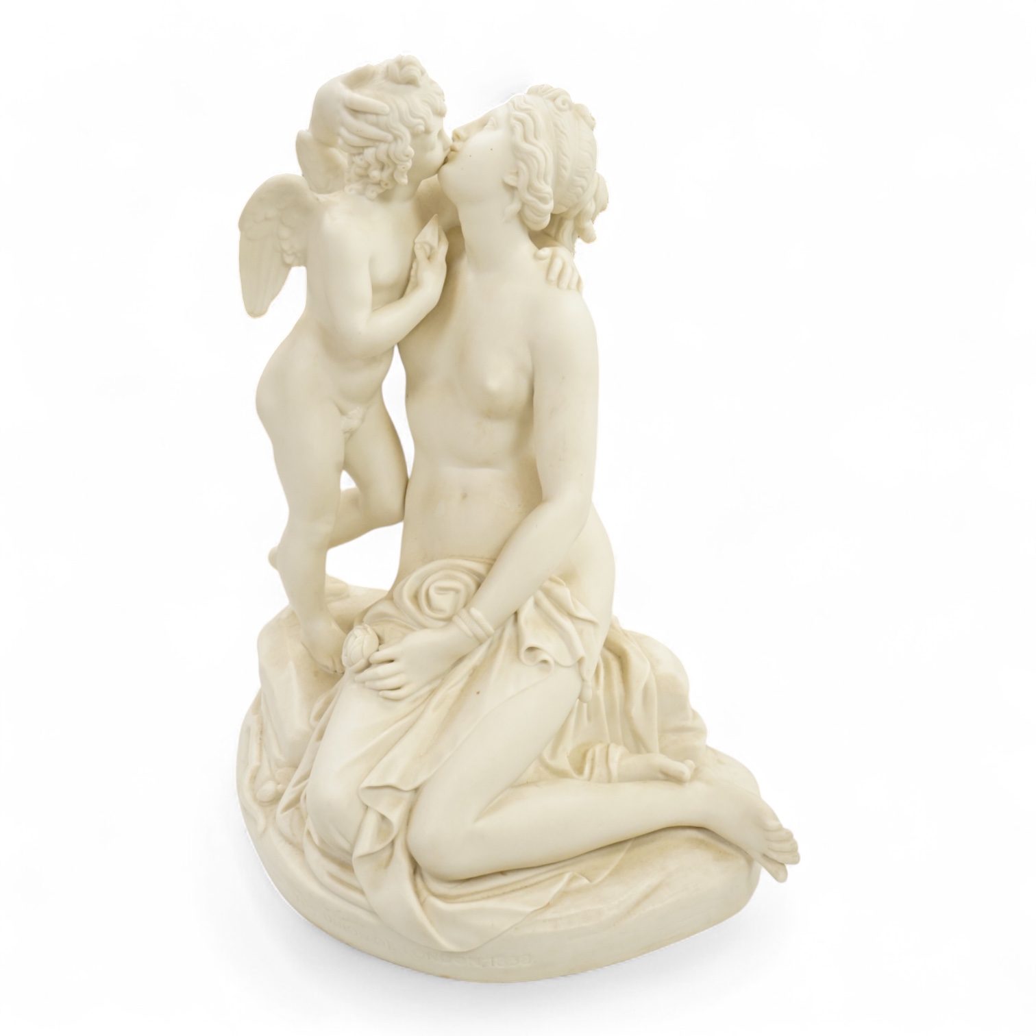 A Victorian Art Union of London parian group of Venus and Cupid, 1858, 50cm high